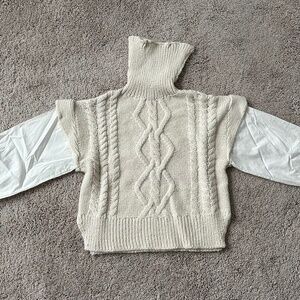 C'isa Cowl Neck Cable Knit Sweater + Dress Shirt Combo